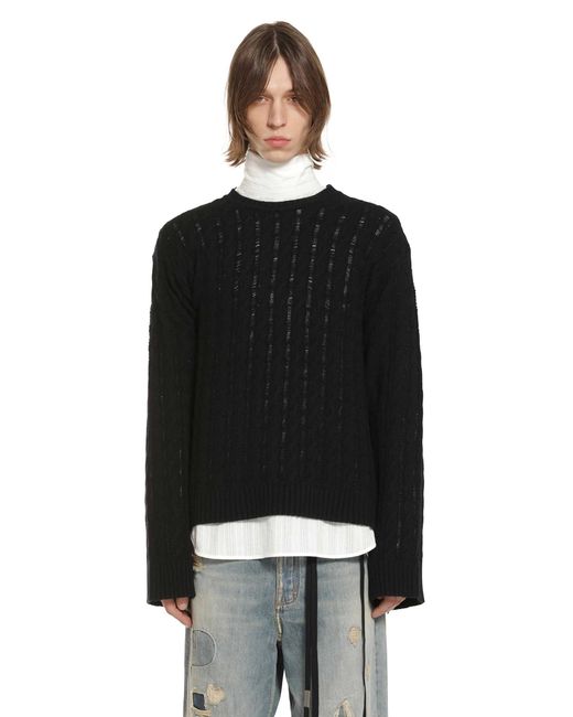 Ann Demeulemeester Black Tristan Cable Knit Ladder Stich Crewneck Sweater for men