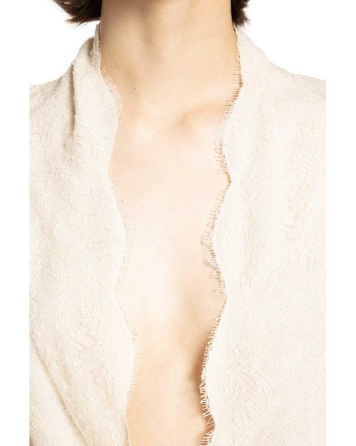 Valentino White Lace Neck Blouse