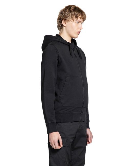 Stone Island Black 6100061 Cotton Fleece Hooded Zip Sweatshirt for men