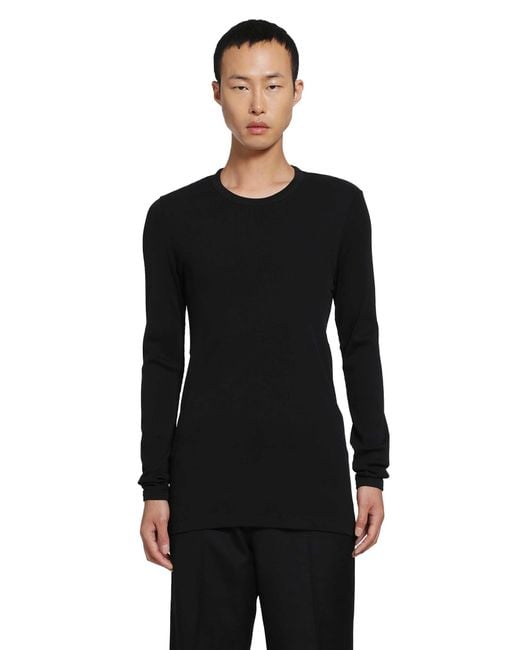 Lemaire Black Long Sleeve Ribbed Tee for men