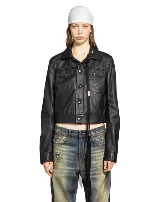 Ann Demeulemeester Black Ilmi Satin Structured Leather Jacket