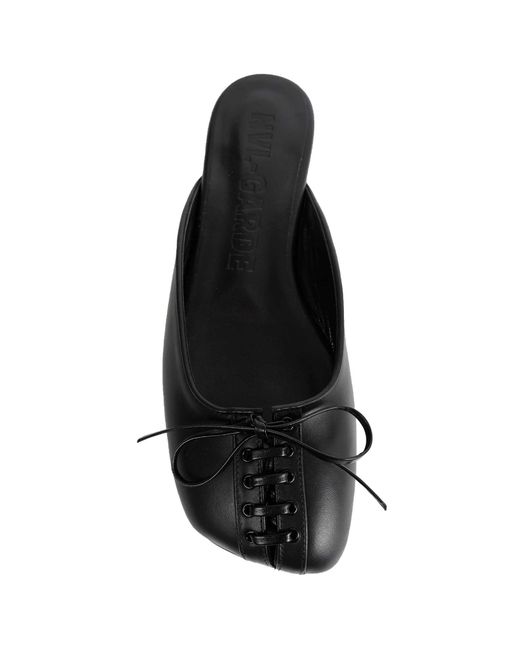 NVL-GARDE Black Lace Up Flat Open Back Ballerinas