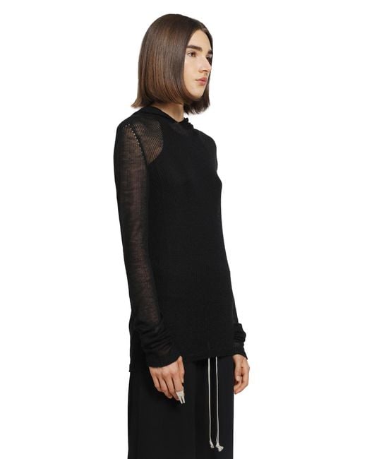Rick Owens Black Tower Hooded Ls T