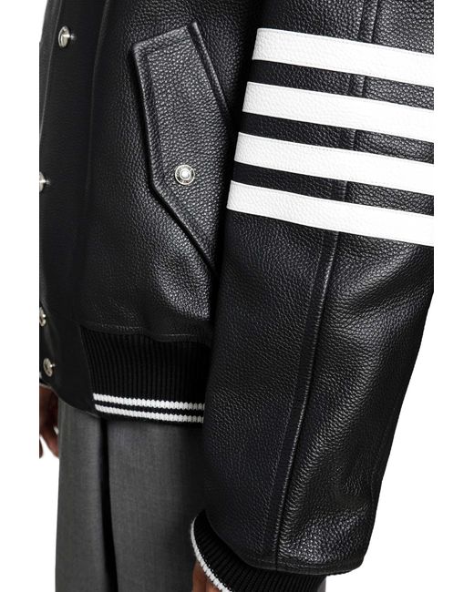 Thom Browne Black 4-Bar Leather Bomber for men