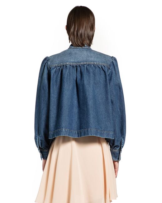 Chloé Blue High Neck Gathered Denim Jacket
