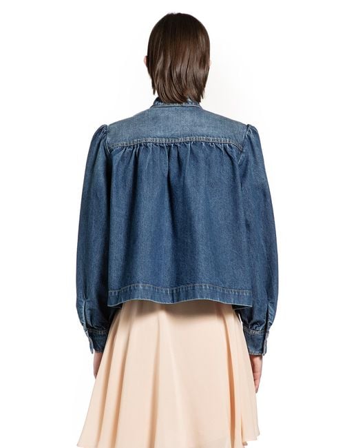 Chloé Blue High Neck Gathered Denim Jacket