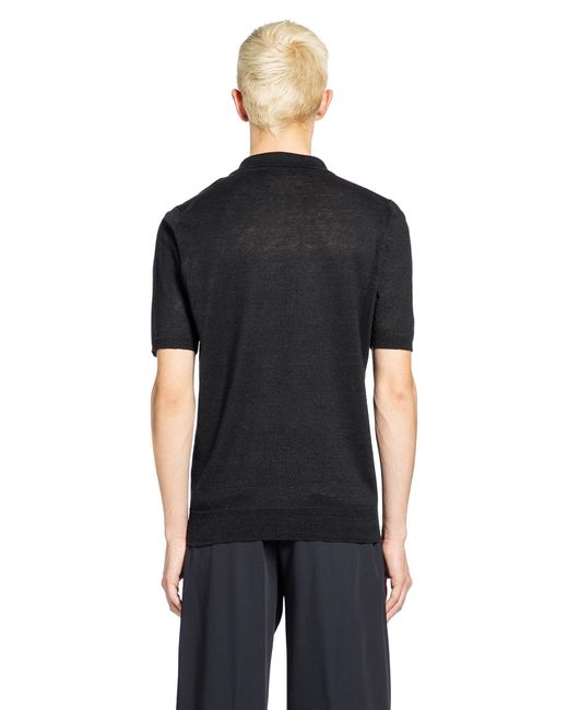 Lardini Black Cotton Linen Knit Polo for men