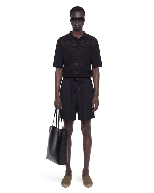 Laneus Black Lightweight Jacquard Knit Polo for men