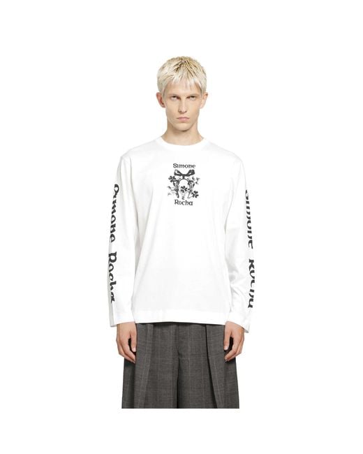 Simone Rocha White Coming Up Roses Print Long Sleeve Tee for men