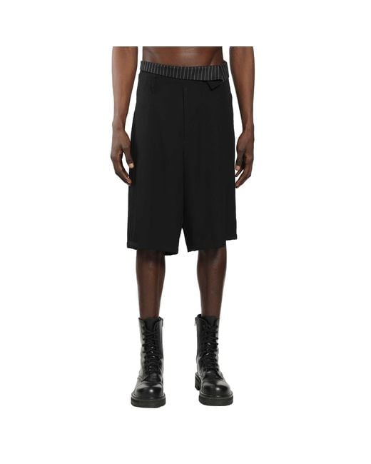 Yohji Yamamoto Black Wool Gabardine Thai Shorts for men