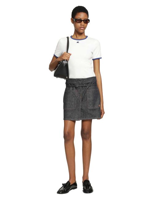 Courreges Black Two Pockets Denim Skirt