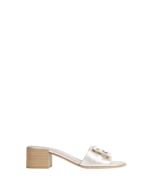 Fendi White Laminated Leather Mules
