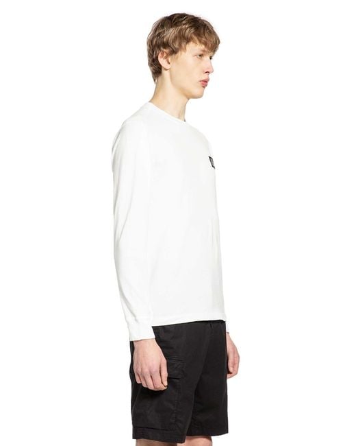Stone Island White 2100031 60/2 Long Sleeve T-Shirt for men