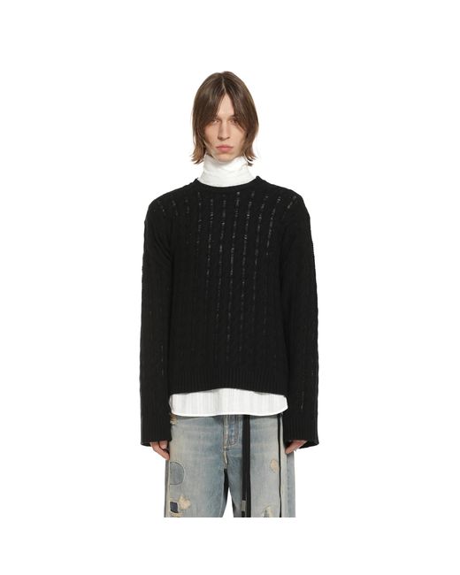 Ann Demeulemeester Black Tristan Cable Knit Ladder Stich Crewneck Sweater for men