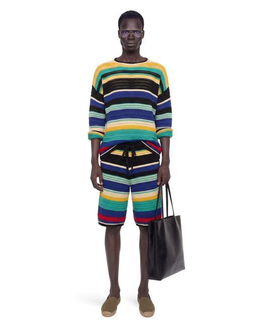 Laneus Multicolor Striped Crochet Knit Sweater for men