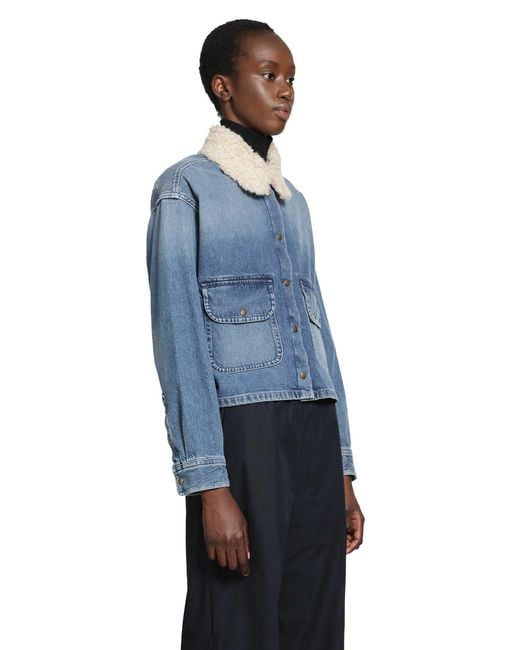 Moncler Blue Teddy Trim Denim Shirt Jacket