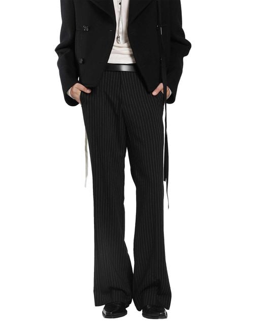 Ann Demeulemeester Black Stefan Chalk Stripe Flared Trousers for men