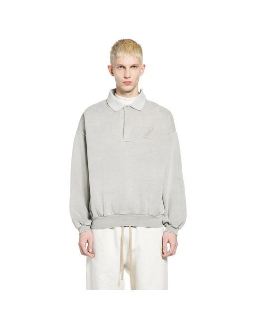 Fear Of God Gray Embroidered Classic Polo Sweatshirt for men