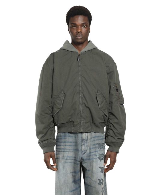 Balenciaga Gray Hooded Standard Bomber Jacket for men