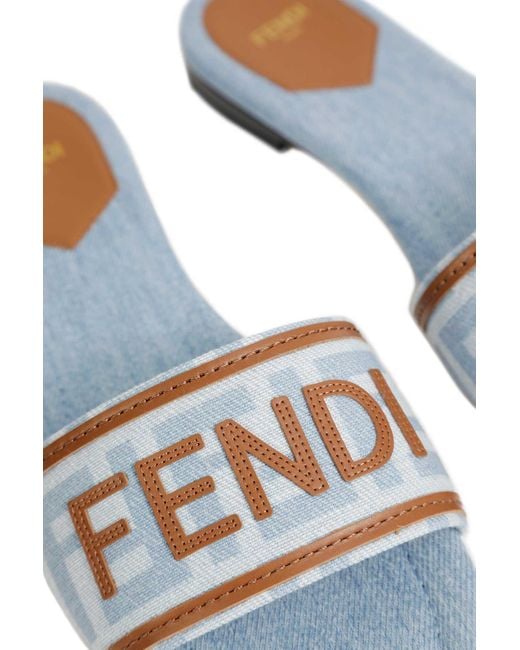 Fendi White Ff Nylon Denim And Leather Sllides