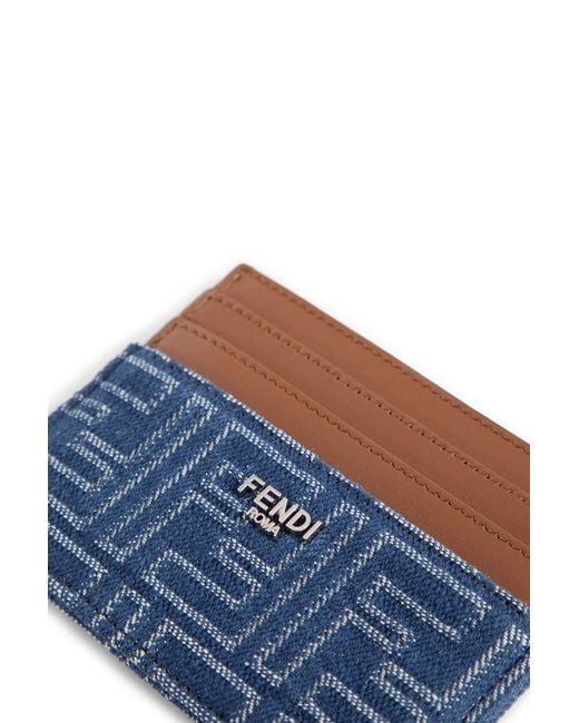 Fendi Blue Ff Denim And Leather Cardholder for men