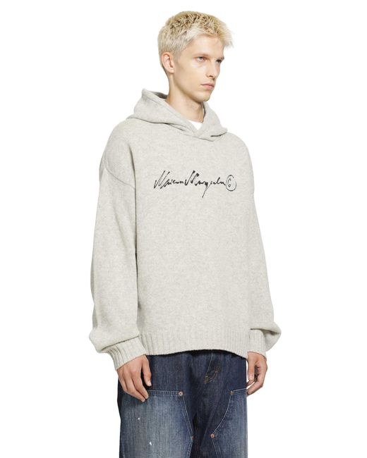 MM6 by Maison Margiela Gray Hooded Knit Sweater for men