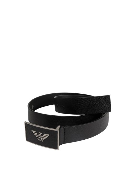 Emporio Armani Black Leather Belt With Eagle Plate for men