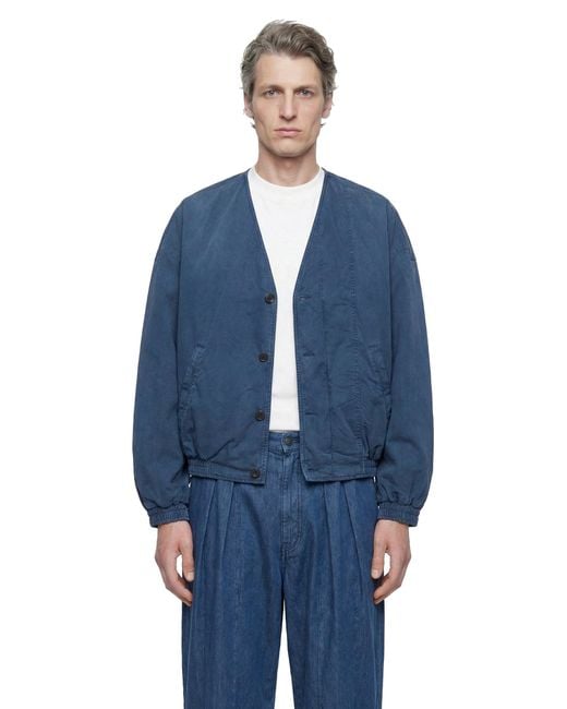 Hed Mayner Blue V-Neck Denim Jacket for men