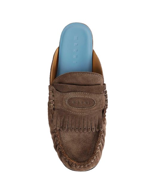 Marni Brown Suede Mule Loafers