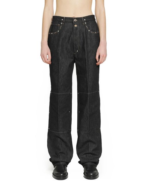 Lemaire Black High-Waisted Straight Pants With Studs