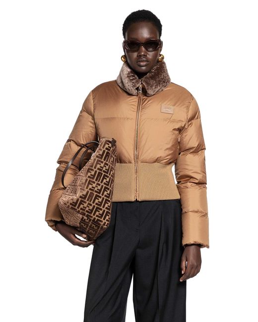 Fendi Gray Nylon And Shearling Down Jacket