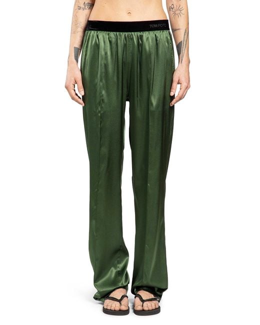Tom Ford Green Stretch Silk Satin Pj Pants