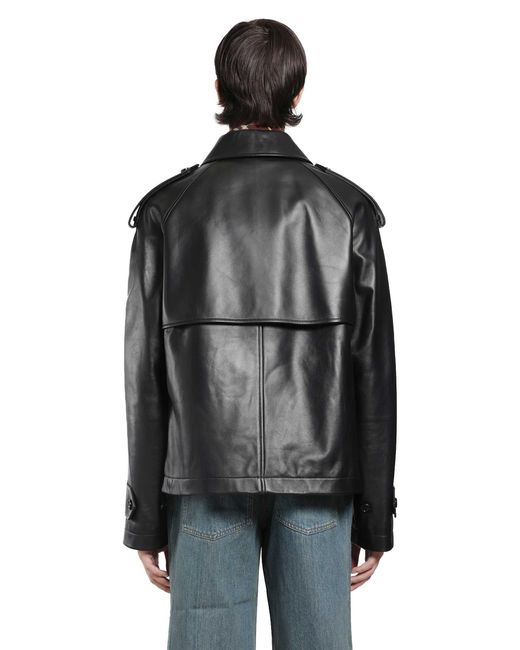 Burberry Black Cropped Leather Leadenham Trench Coat for men