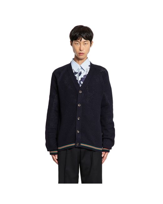 Gucci Blue Cardigan In Cotone A Rete for men