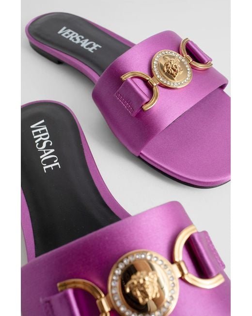 Versace Purple Slides In Satin And Leather