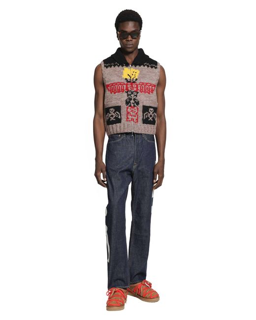Kapital Natural Hand Knit Peckish Totem Pole Vest for men