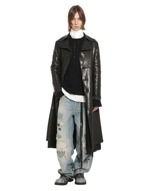 Ann Demeulemeester Black Tristan Cable Knit Ladder Stich Crewneck Sweater for men
