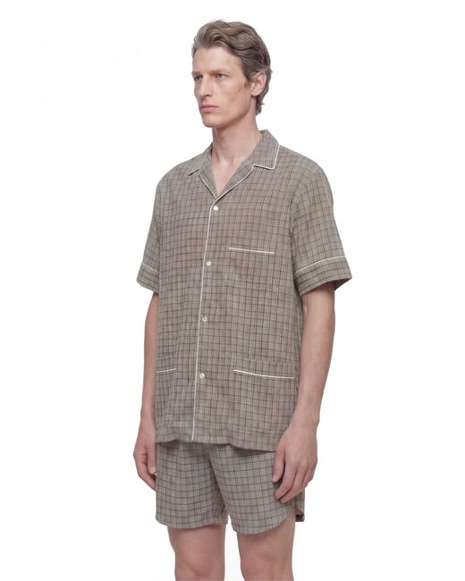 Hed Mayner Gray Viscose Linen Check Shirt for men