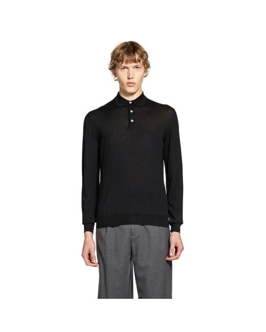 Lardini Black Long Sleeve Wool Polo for men