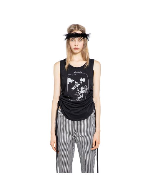 Ann Demeulemeester Black 'Wildflower' Mexi Cropped Tank Top