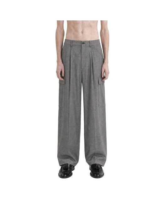 Giorgio Armani Gray Wool Cashmere Denim-Effect Cargo Pants for men