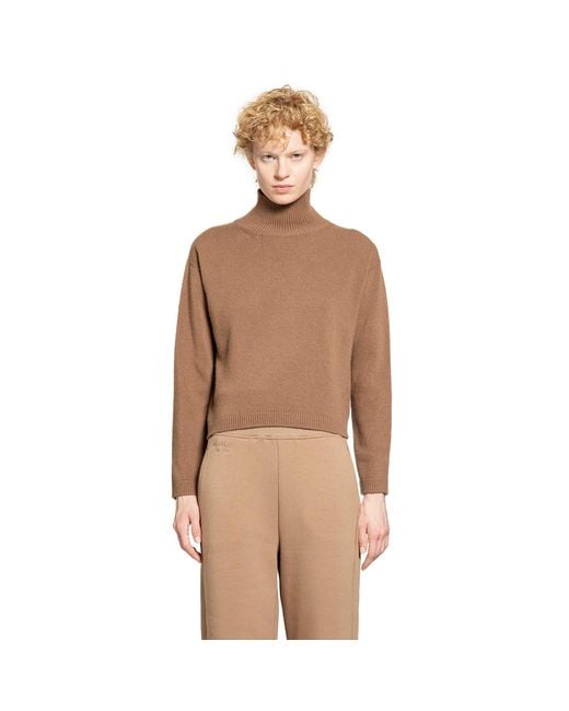 Max Mara Brown Wool Cashmere Turtleneck Sweater