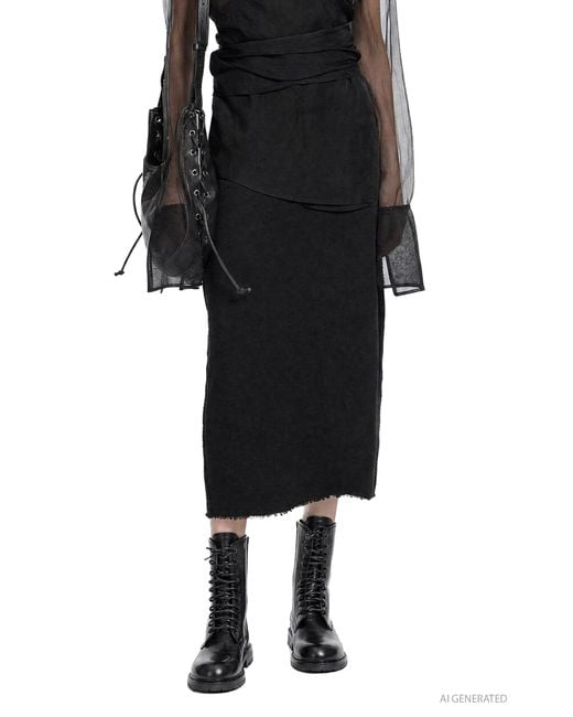 Marc Le Bihan Black Textured Stretch Nylon Skirt