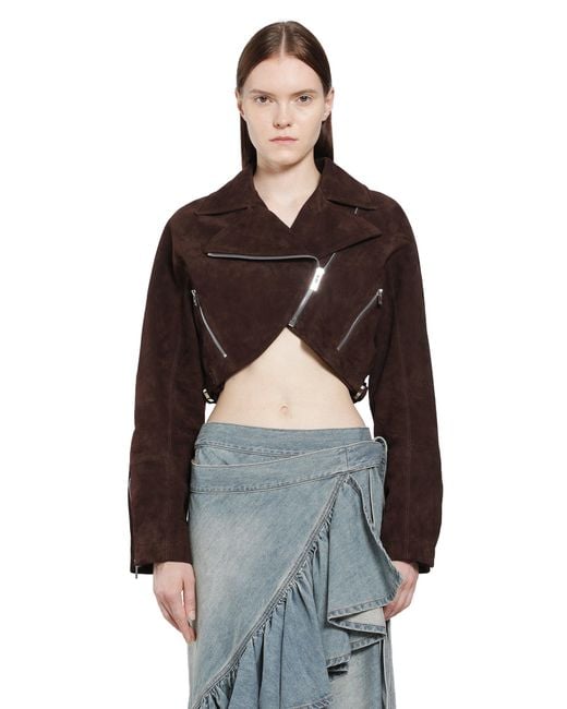 Alaïa Brown Suede Cropped Biker Jacket