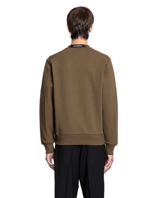 C P Company Brown Diagonal Raised Fleece Lens Sweatshirt for men