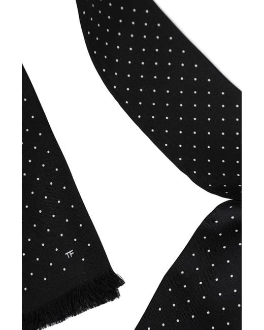 Tom Ford Black Micro Polkadot Silk Scarf for men