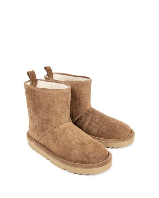 Fendi Natural Ff Suede Ankle Boots for men