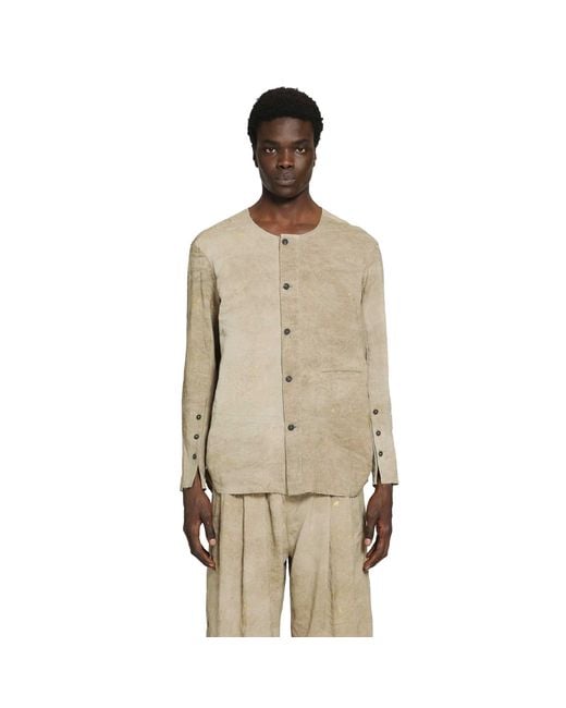 Ziggy Chen Natural Collarless Patchwork Shirt for men