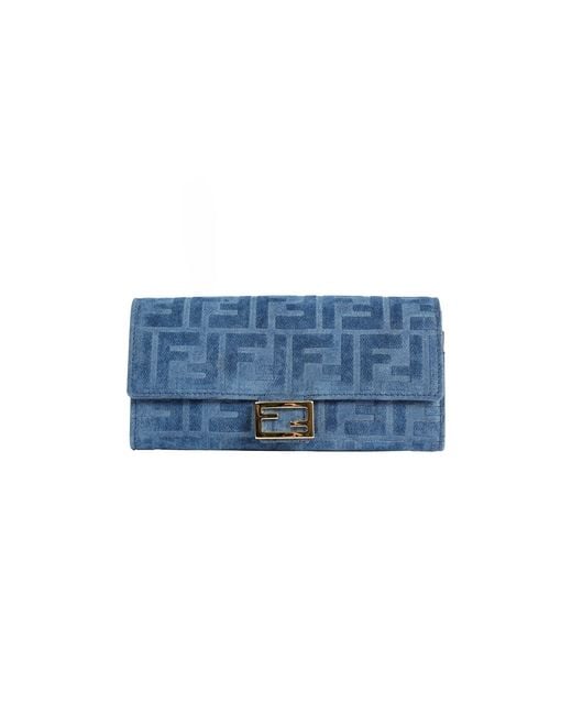 Fendi Blue Denim Flock Ff Chain Continetn