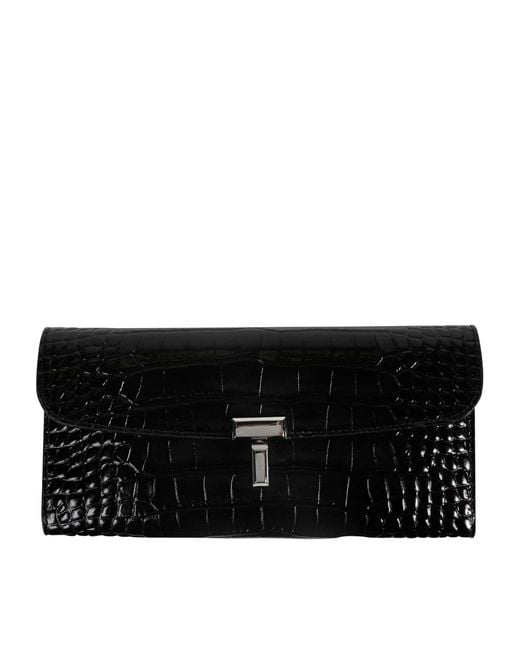 Totême Black T-Lock Croco-Embossed Wallet